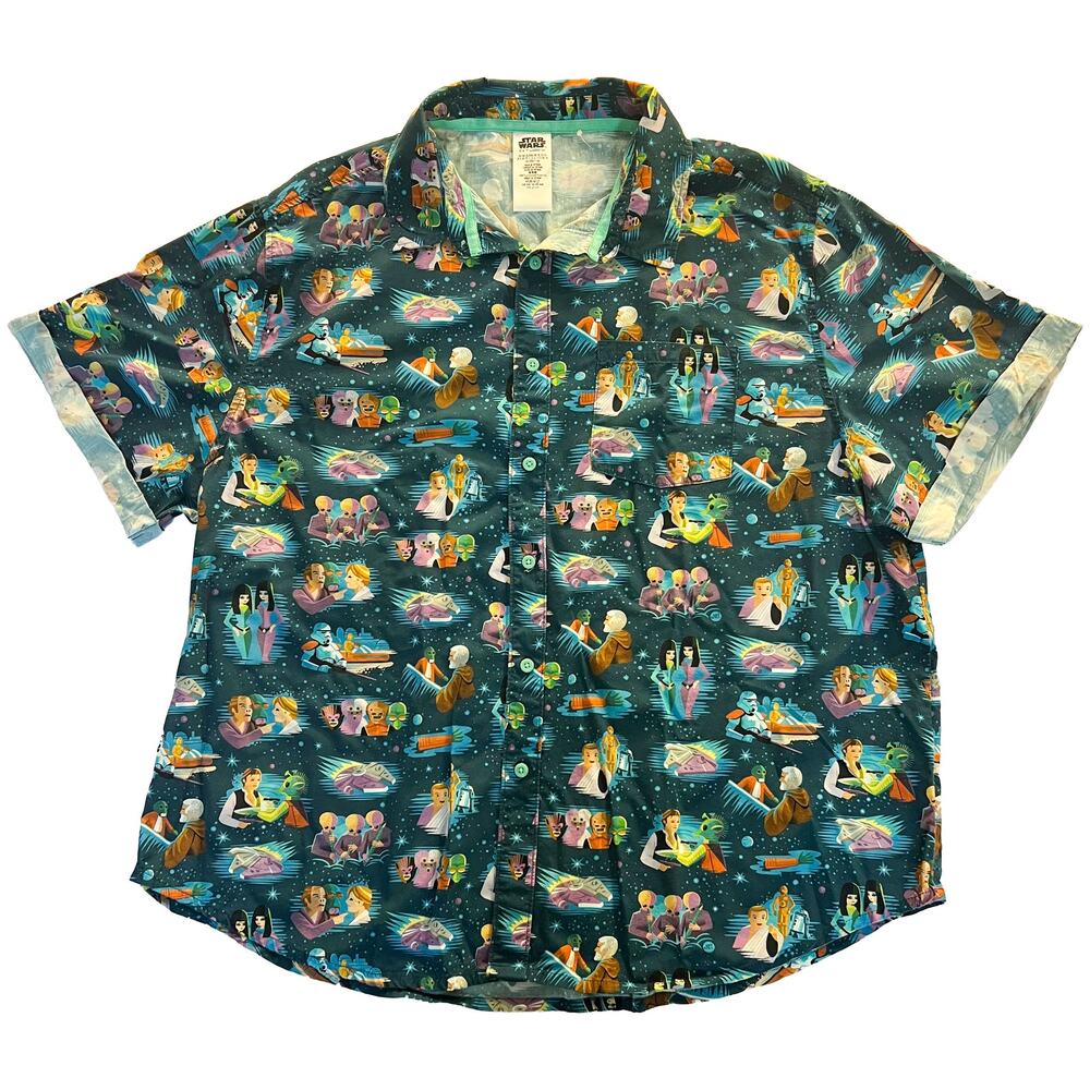 Disney Star Wars Jeff Granito Cantina Tiki Camp Shirt XL Short Sleeve Button Up